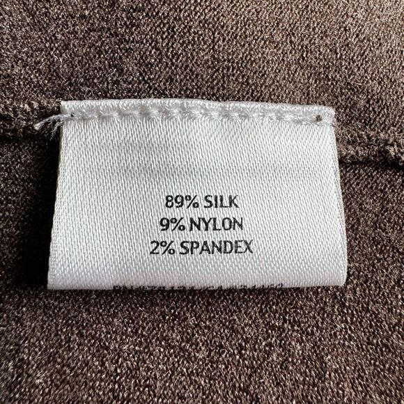 Eileen Fisher Brown Silk Trim Tie Waist Cardigan Sweater - Picture 7 of 11